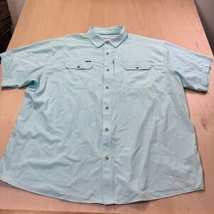 Poncho‎ Outdoors Fishing Shirt Mens XXL Light Blue Short Sleeve Magnetic Pockets